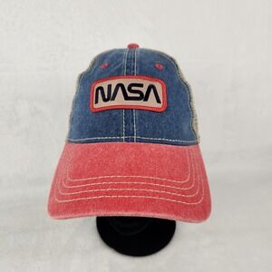 NASA Baseball Cap Embroidered‎ Patch with Blue Red Denim Adjustable Mesh Back